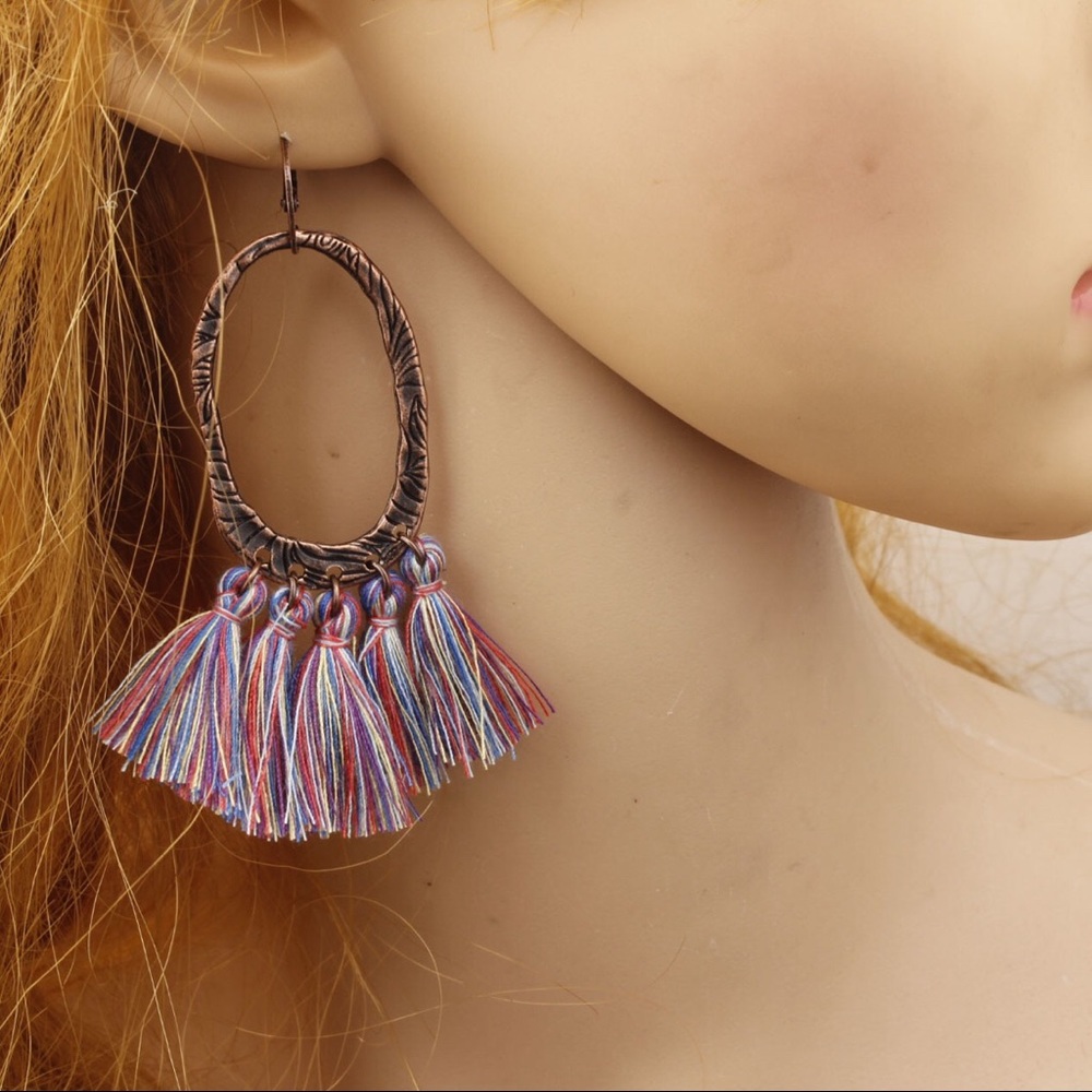 Boho Multicolored Tassel & Antique Bronze Earrings